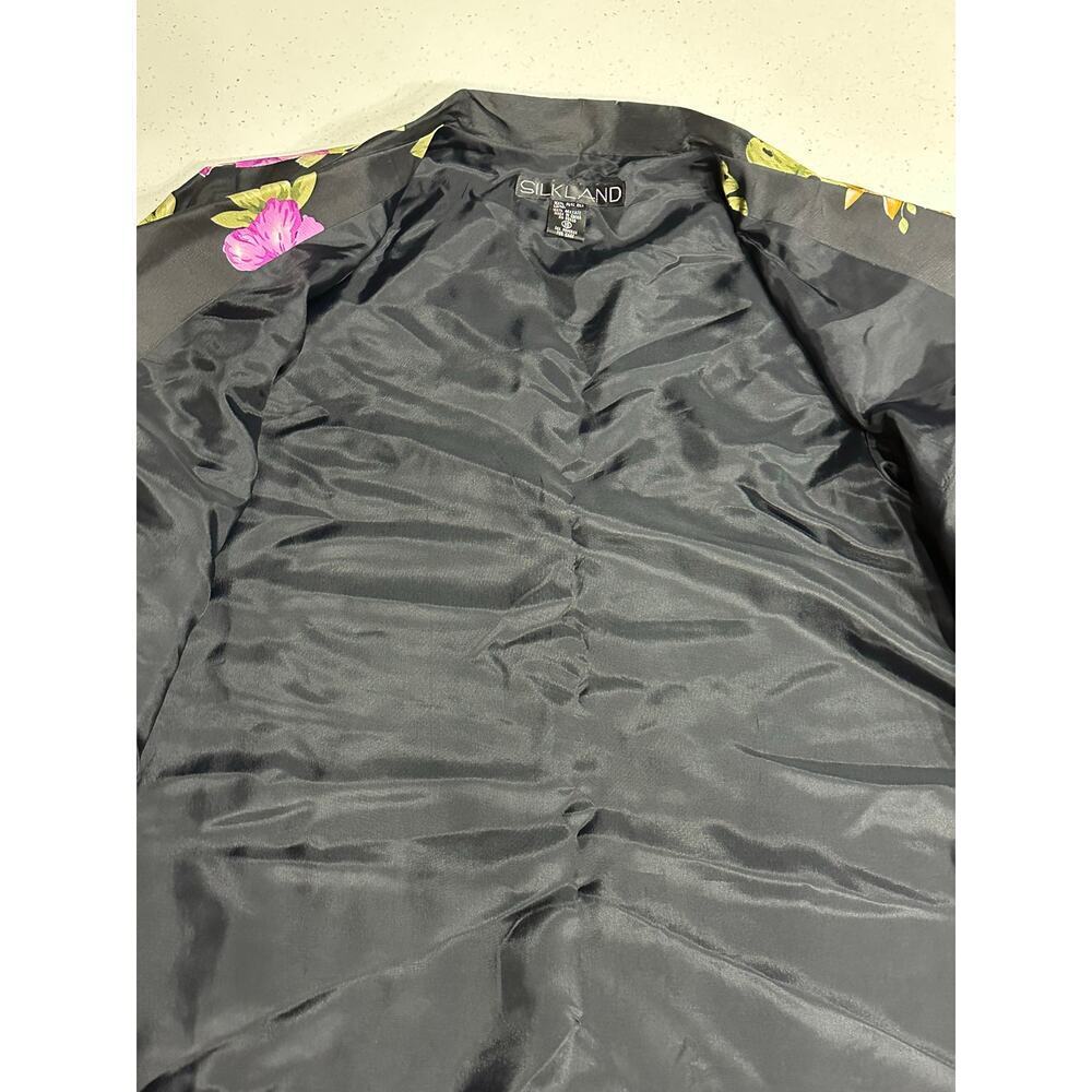 Silkland 100% Silk jacket Blazer Black Tropical Flowers 16 Resort vacation beach - Picture 10 of 13